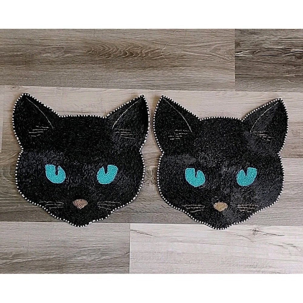 Halloween Beaded Placemat Placemats Charger 14" Black Cat Christian Lacroix 2 Pc